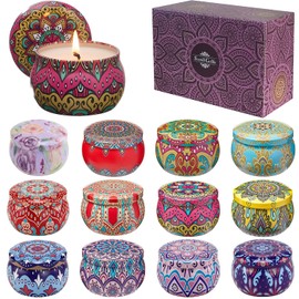 Velas Aromaticas en 4 Latas, Cera de Soja 100% Pura(Por Lata 2.2 Onzas), Aromaterapia，Alivio Del Estrés y Relajación, Adecuado para Yoga, Meditación, Día de San Valentín, Eventos de Fiesta, etc.