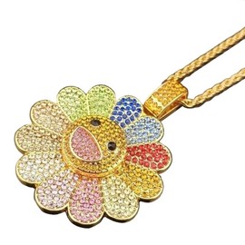 Sunflower Smiley Face Hip Hop Necklace Murakami,Spinning Necklace,Colorful Petal Smiley Face(Spin Petal)