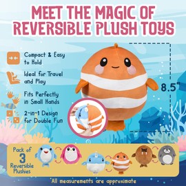 Forest & Twelfth 3 Pack Reversible Sea Creature Eggamals, 8.5" Plush Toy Set, 2-in-1 Aquatic Stuffed Animals, Ideal as Kid's Gift, Party Favors, Class Gift, Birthday Gifts for Toddlers (Sea Life)