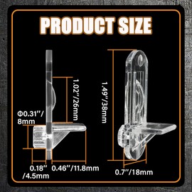 20pcs Plastic Locking Shelf Support Pegs,8mm Shelf Pins,Self-Locking Bracket Clips,Clear Shelf Pegs for for Kitchen Cabinet Furniture Book Shelves,8mm Peg x 1-3/16" Thick Shelves