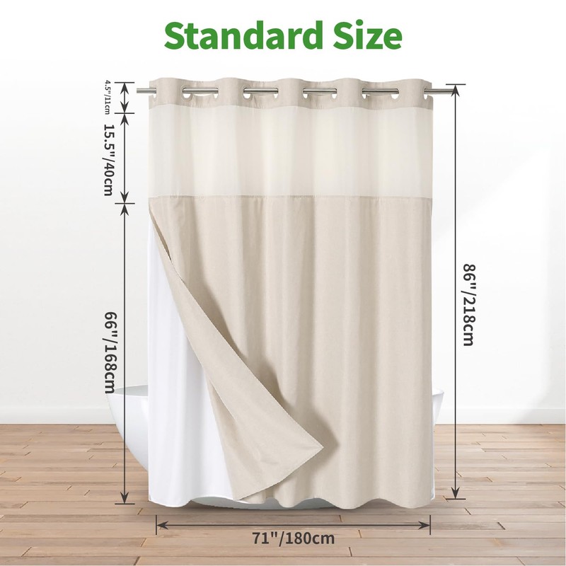 eachope Extra Long No Hooks Needed Linen Textured Shower Curtain