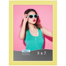 Icona Bay 5x7 Picture Frame, Pastel Yellow Colored Solid Wood Scandinavian Style Frame for Photo, Pizzazz Collection