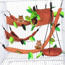 5 Piece Hamster Hammock Set for Sugar Glider - Cage Accessories and Toys for Small Animals Includes Hammock, Hideout, Tunnel, Swing - Ideal for Small Hamsters, Gerbils and Sugar Gliders