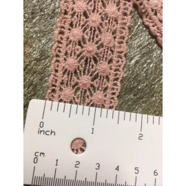 Unbranded 1 yard  crochet like  cotton lace trim pink 1 3/8”wide by the yard