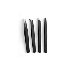 Professional Stainless Steel Precision Tweezers for Women and Men for Facial Hair by SAJMO Cosmetics (4 Pack Black)