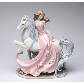 Cosmos Gifts 96645 Fine Elegant Porcelain Lady Riding on Fairy Horse with Butterfly Figurine-Enchanted Damsel, 11-3/4" H