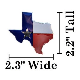 Set of Two- 2.3" Texas Flag in Shape of Texas State Edition Emblem Decal Longhorn Lone Star Metal Badge Universal StickOn FITS Chevy Silverado Suburban Tahoe Sierra Ford F150 Ranger F-150 Dodge Ram