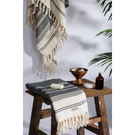 DEMMEX Certified 100% Organic Turkish Cotton Beach and Bath Towel - Hammam Peshtemal Towel, Blanket - Oversized, Quick Dry, Sand Free, Compact -Diamond Weave, Prewashed, Made in Turkey, 180x90, Black