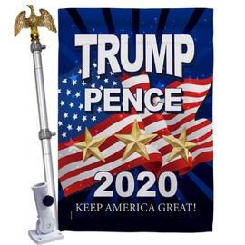 Trump Pence 2020 House Flag Eagle Set Patriotic President Democrat Republican Tea Party United State American Election Small Decorative Gift Yard Banner Made in USA 28 X 40