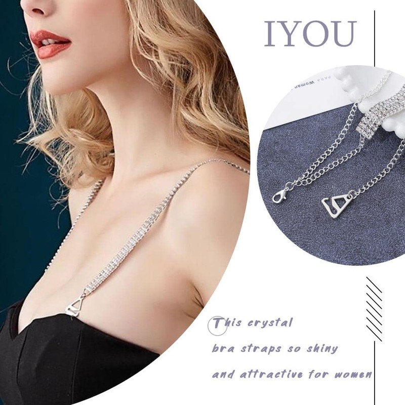IYOU Sparkly Crystal Bra Straps - Triple Rows Silver Nightclub