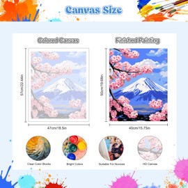 NEWENMO Mount Fuji Paint by Numbers Adults, Cherry Blossom Paint by Numbers, DIY Pink Flowers, Hand Painted Oil Painting Kit, Painting by Numbers Kits with Brushes and Acrylic Paint, for Home