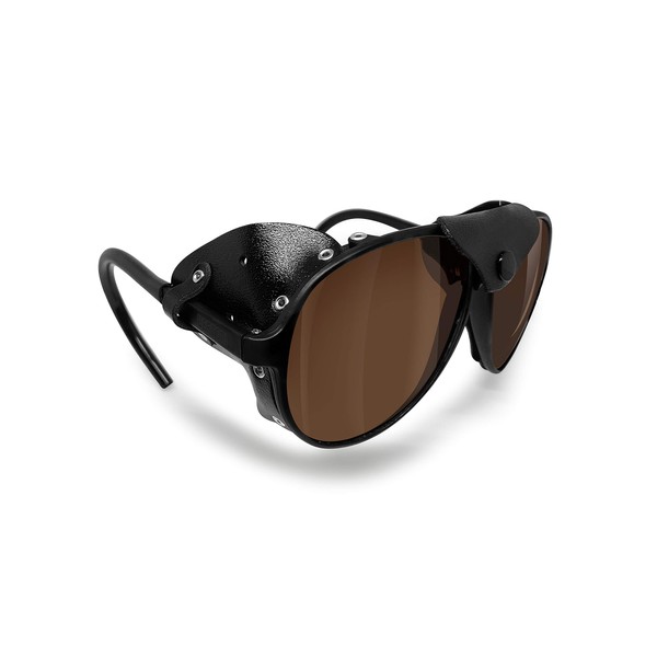 Bertoni Glacier Polarized Sunglasses for Mountain Hiking Trekking Ski mod ALPS Italy (Black - Polarized Brown)