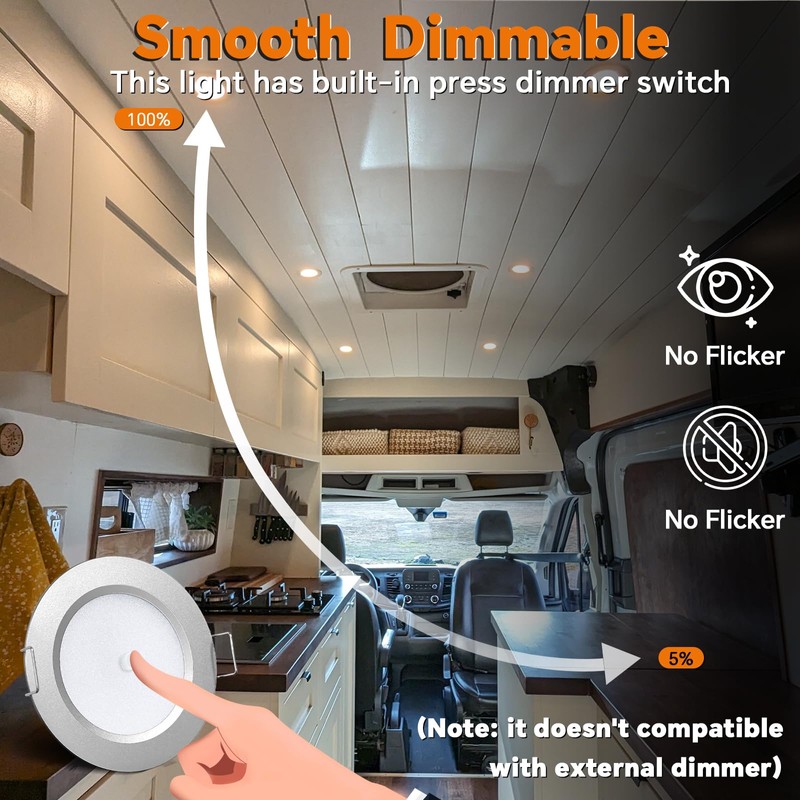 camperxlite 3" LED 12V Push Lights Built-in Switch Interior Bi-Color