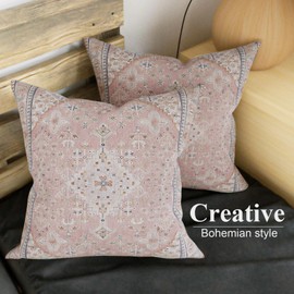 SZXYCZL 2Packs Boho Pillows Covers 16×16 inch, Linen Bohemia Carpet Pattern Decorative Couch Throw Cushion Covers for Living Room Bed Outdoor Pillow Case-Pink