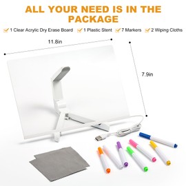 LED Note Board with 7 Colors, 12"x8" Lumiboard Led Drawing Board for Kids, Light Up Acrylic Dry Erase Message Boards with Stand and 7 Makers for Home Office School for Halloween Birthday Gifts Toys