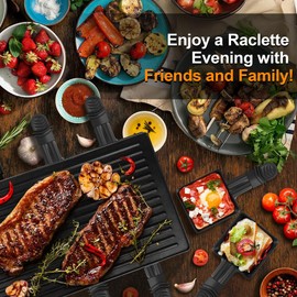 Yoassi Raclette Pfännchen, 8 Stück Mini Pfännchen Ersatz für Raclette Antihaftbeschichtet Grill Pfännchen Zubehör mit 8 Nylon Schaufeln, Spülmaschinenfest, Schwarz, Viereckig