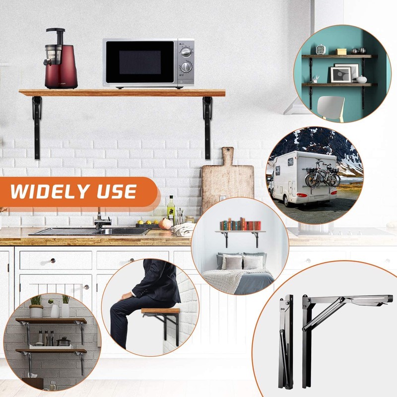 Ultrawall 24 inch Black Sturdy Folding Shelf Brackets, Heavy Duty