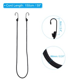 PATIKIL 59 Inch Bungee Cord with Hooks, 2 Pack 5ft Heavy Bungee Straps Outdoor Strapping Bungee Tape Rope with Dual Hooks for Camping Tents Trucks Boats, Black