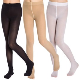 Aaronano Little Girls' Footed Tights 3-Pair-Pack Size S(2T-3T), Footed Black, White & Fleshcolor
