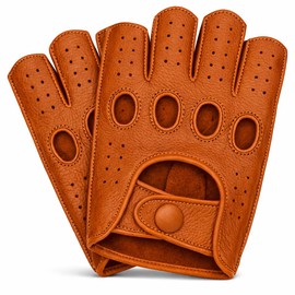 Riparo Men’s Fingerless Leather Driving Gloves – Genuine Cowhide Half-Finger Motorcycle Gloves – Reverse Stitched Vintage Motorsport Style – Breathable Classic Motoring Gloves (X-Large, Cognac)