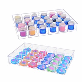 BangQiao 2 Pack Fixed 24 Grids Clear Plastic Organizer Sorting Tray and Transparent Storage Divider Box Container Case for Hardware, Craft, Sewing Kit,Office Supplies, Small Parts