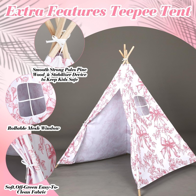 Silipull Pink Bow Teepee Tent & Kids Princess Playhouse Foldable