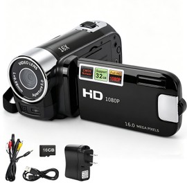 Camcorder Video Camera with 16GB SD Card, 1080P Mini DV Camcorder 16MP, 2.7" Rotating Screen, 16X Digital Zoom, Built-in LED Fill Light, USB Digital Video Camera for Beginners Kids Travel Vlogging