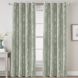 H.VERSAILTEX Blackout Curtains for Bedroom Foil Print Twig Tree Branch Thermal Insulated Grommet Curtain Drapes Light Blocking Thick Soft Window Curtains for Living 52 x 96 Inch, 2 Panels, Sage