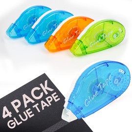 4 Pack Double Sided Tape Roller, Double Sided Adhesive Scrapbook Tape for Scrapbooking Crafts, Glue Tape for Journaling, Gift Wrapping, Photo Albums, Office Supplies