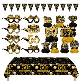 19 Pcs 50th Birthday Decorations, 50th Birthday Paper Sunglasses, Party Banners, Table Decorations, 137*274 Cm Tablecloth For Party Favors Decors Gift