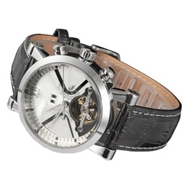 FORSINING Full automatic Mechanical Waterproof PU Leather Band Watch(White Dial Silver Case)