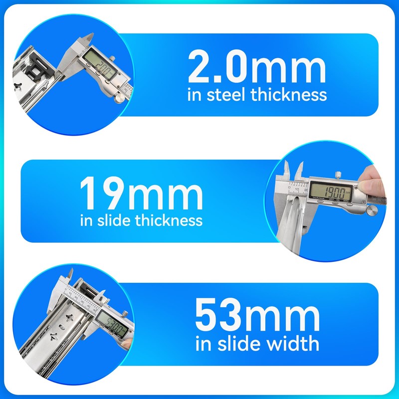 1 Pair Heavy Duty Drawer Slides Full Extension Side Mount