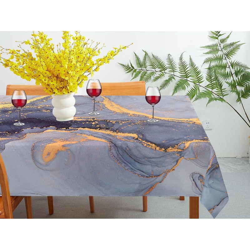 GSRONY Decorative Rectangle Table Cloths Marble Blue Gold Fluid Art