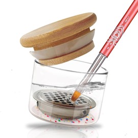 MOLILON Nail Brushes Washing Cup, Dappen Dish with Lid & Mesh Layered Acrylic Nail Brush Cleaner Nail Art Brushes Washer for Nail Sequins Glitter Powder Manicure Brush Clean Cup Nail Tool