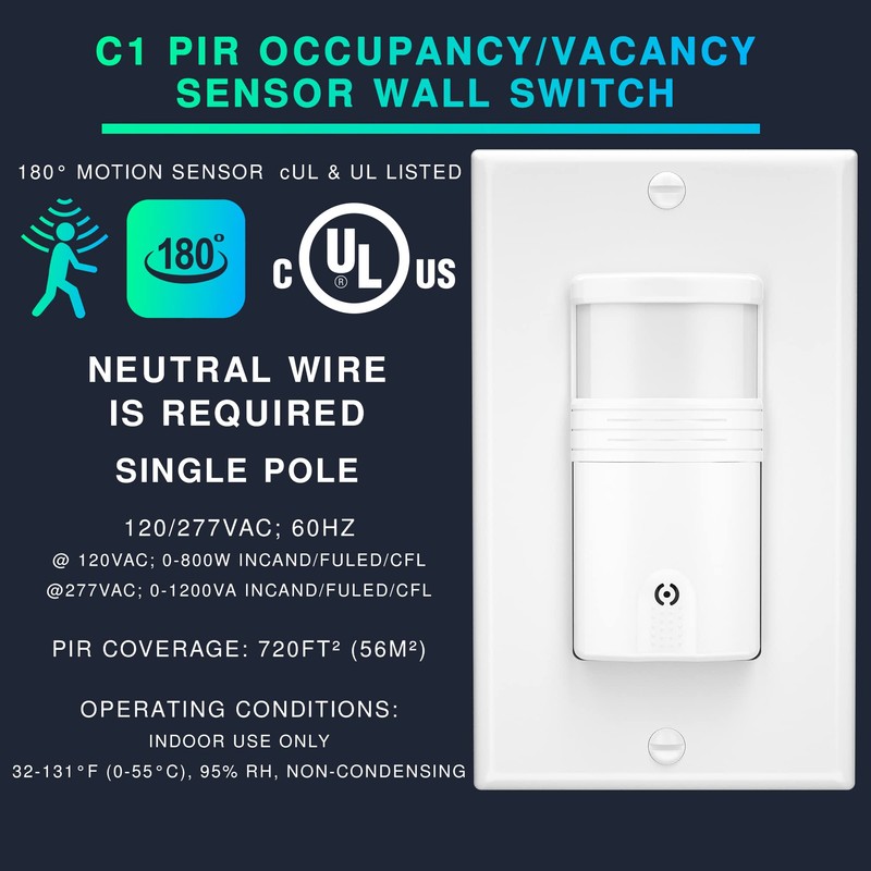 EverElectrix 4 Pack Motion Sensor Light Switch, Neutral Wire Required,