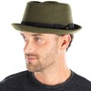 Funky Junque Diamond Crown Wool Structured Fedora - Olive (Large/XL)
