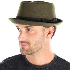 Funky Junque Diamond Crown Wool Structured Fedora - Olive (Large/XL)