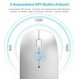 QYFP Bluetooth Maus, Wiederaufladbare Leichte Kabellose Maus Kompatibel mit MacBook Pro/Air/Android/iOS Tablet/Laptop/PC/Mac/Computer, Silber