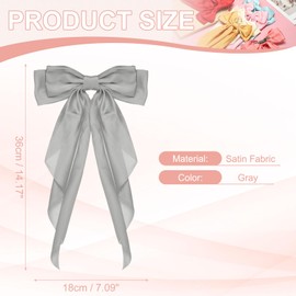 YELARXI Large Bowknot Hair Ribbon Barrette, Hair Bows Oversized Clip Long Tails - Fitting for (Party - Wedding - Birthday - Gift - Clip Accessories - Women) 14.17 Inch & Satin & Gray