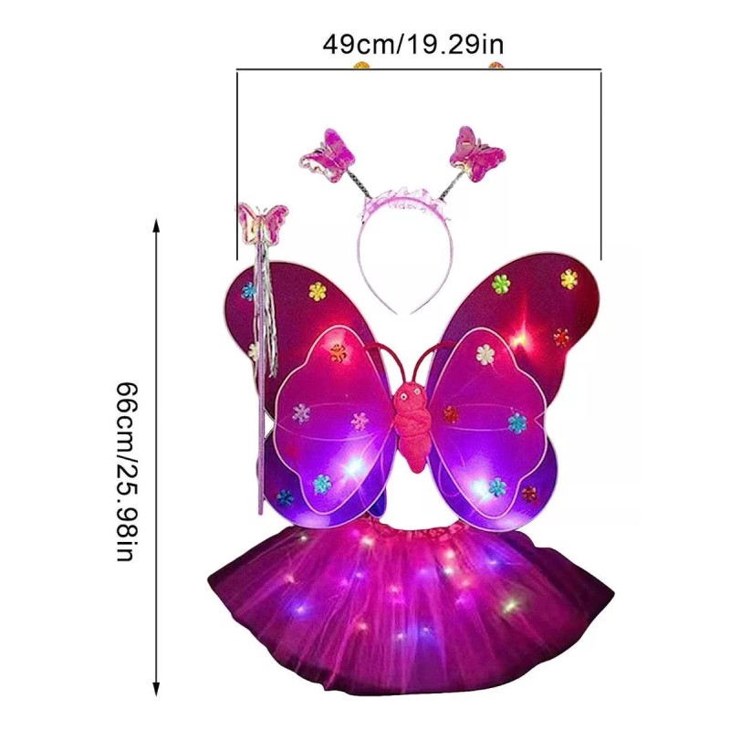 KFMX Alas Mariposa Luminosa Disfraz Varita Ala Diadema Hada