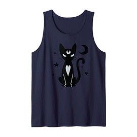 Gothic Witchy Black Cat with Moon Mystical Stars Night Art Tank Top