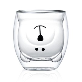 Prismoria 250ml Double Walled Glass Coffee Cups and Mugs, Insulated Latte Glasses Mugs, Cappuccino Latte Macchiato Glasses Cups, Heat Resistant, Double-Layer Glass Coffee Cups (White Bear)