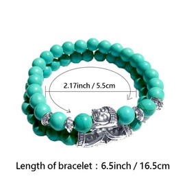 MiniJewelry Buddha Bracelet Turquoise Beads Bracelets for Men Women Elastic Stretch Blessing 2PCS