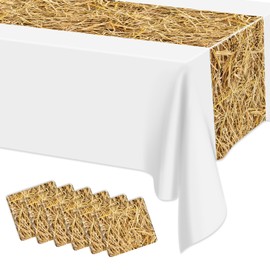 6Pcs Straw Table Runner Rectangular Farm Table Cloth Hay Stacks Table Runner for for Western Barn Farm Barbecue Birthday Party Decorations, 14 x 108inch