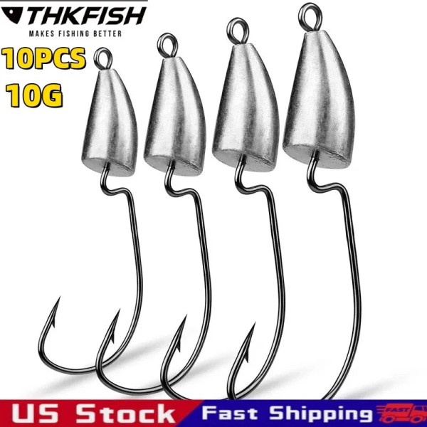 Unbranded 10Pcs 10g Bullet Jig Heads Swimbait Hooks Weighted Fishing