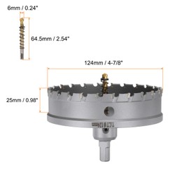 HARFINGTON Carbide Hole Saw Kit 124mm (4-7/8") Metal Hole Cutter Set with 5pcs Center Drill Bits Springs 1pcs Wrench for Stainless Steel Copper Iron Aluminum