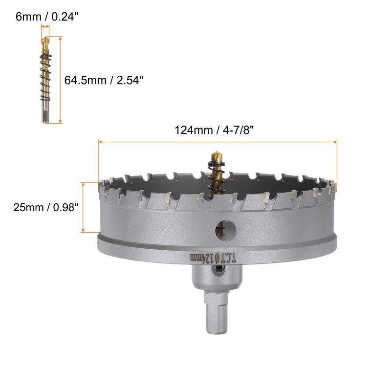 HARFINGTON Carbide Hole Saw Kit 124mm (4-7/8") Metal Hole Cutter