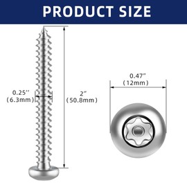 MewuDecor #14 x 2 Stainless Steel Button Head Torx Sheet Metal Screws Security Silver Screws Anti-Theft Tamper Proof with Bit T27 10 PCS