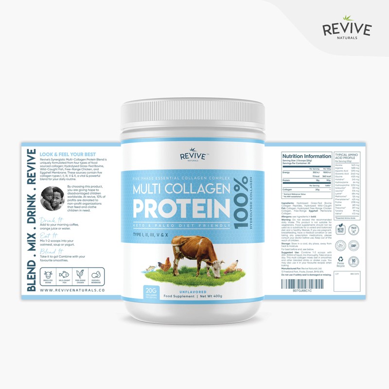 Multi Collagen Protein Powder 400g - Types I, II, III,