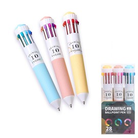 Yolkify 3 Pcs 28 Colours Multi Colour Pen, Multi Coloured Pens All in One, 0.8mm Retractable Ballpoint for Kids' Drawing, Sketching, DIY, School Supplies,Gift